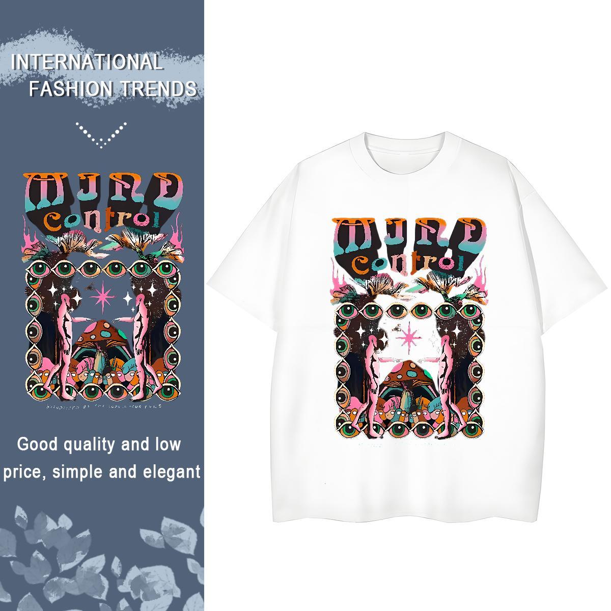 Fashion Woman T Shirts Breathable 230g 100% Cotton Lady T shirt Floral Print mushroom Hip Hop Soft Clothings