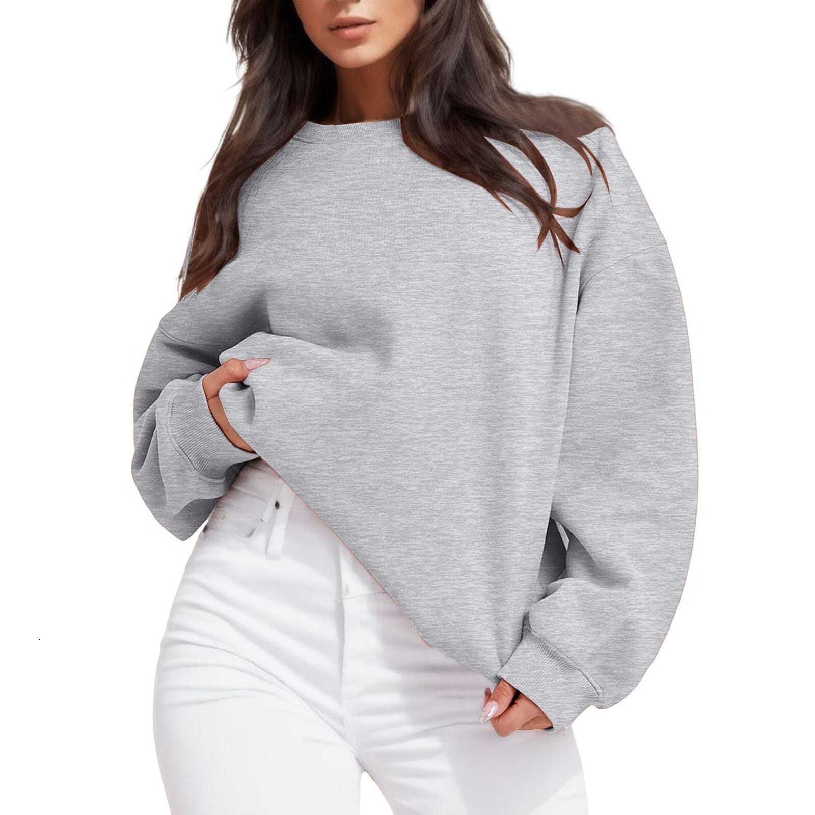 women's oversized loose hoodie with thick long sleeves and round neck pullover top dongdumaoyi