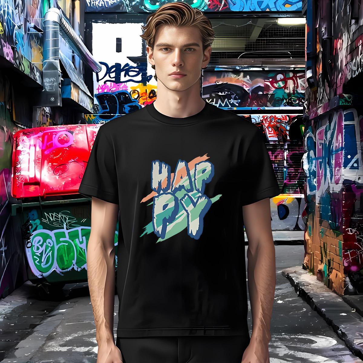 Designer happy Men T Shirts Sports Casual Couples T Shirts 100% Cotton 230g 2024 Designer O-Neck Short Sleeve Anime Tops Shirt