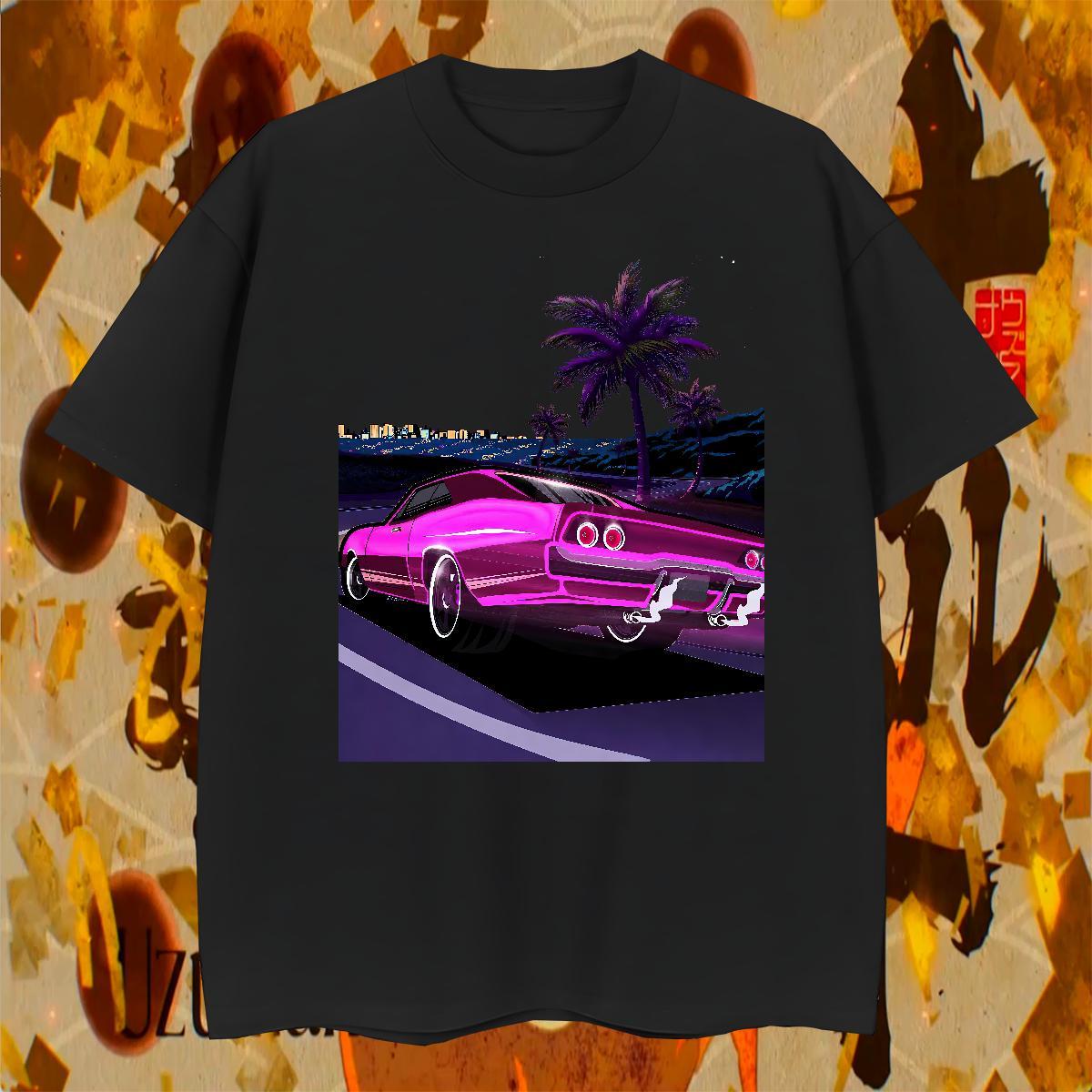 Cool Couples T Shirts Hip Hop Street 230g Pure Cotton Custom Printing Breathable car Man T Shirts Brand Tees