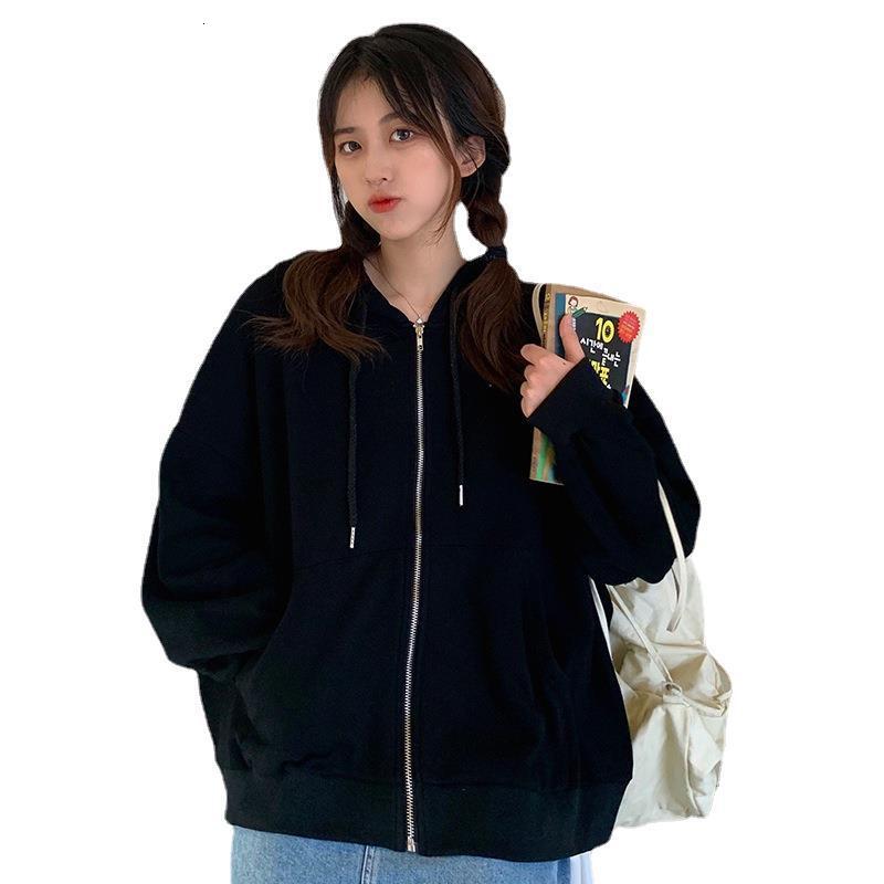 Spring Autumn New BF Style Loose and Slim Zipper Hoodie for Women, Hooded Solid Color Student Top, Ins Trendy dongdumaoyi