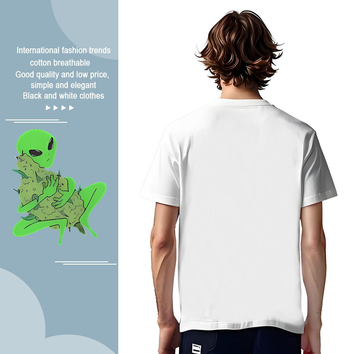 Fashion extra-terrestrial Men Tees 100% Cotton 230g T Shirts Men Plus Size Custom High Street Hip Hop Crew Neck Brand Clothes