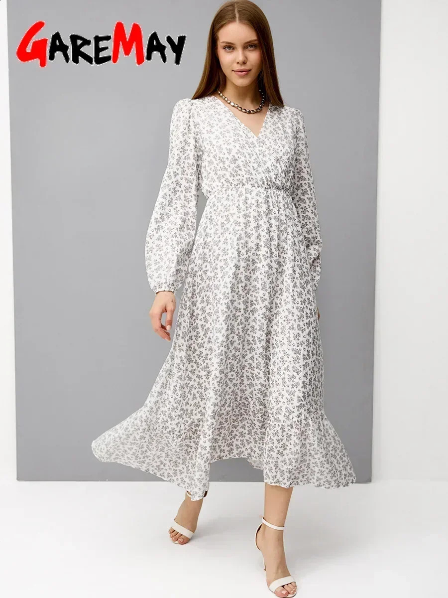 Casual Womens Cotton Dress 100% Floral Print A-line Vintage Muslim Midi Dress Flower V Neck White Elegant Dresses for Women 240822