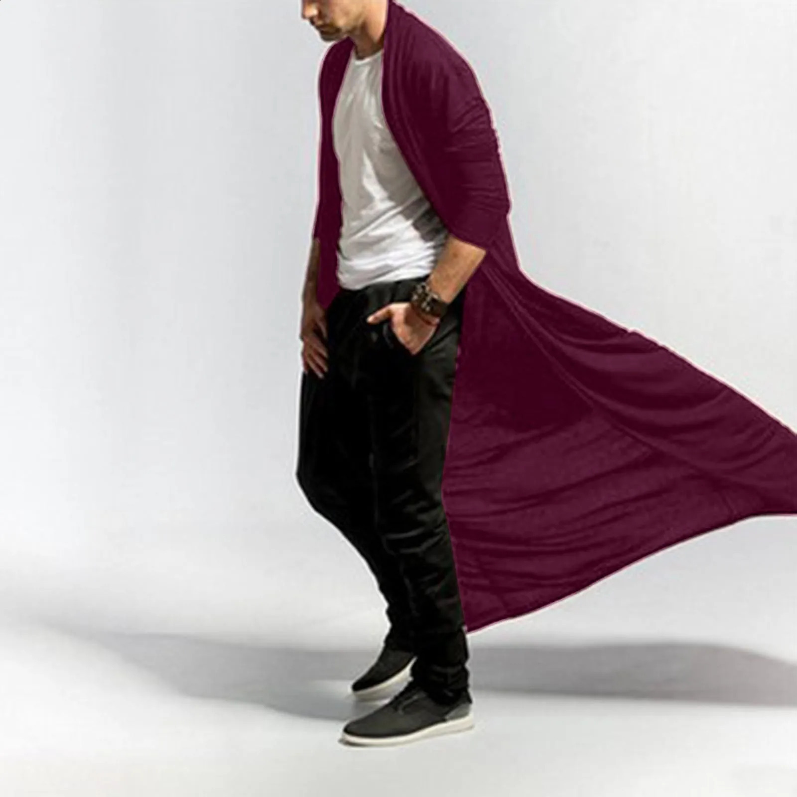 Mens Long Coat Fashion Solid Color Long Sleeve Cardigan Ankle-Length Thin Open Front Trench Coat Jacket Casual Outerwear 240822