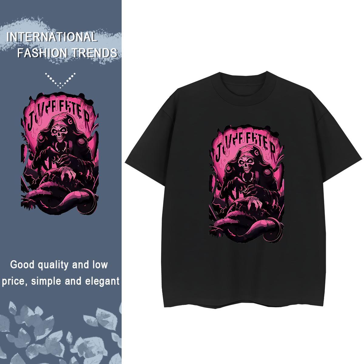 2024 Casual Womens T Shirts 100% Cotton 230g Breathable Short Sleeve Beach skull Womens Tshirts Unisex Plus Size Cartoon Polos