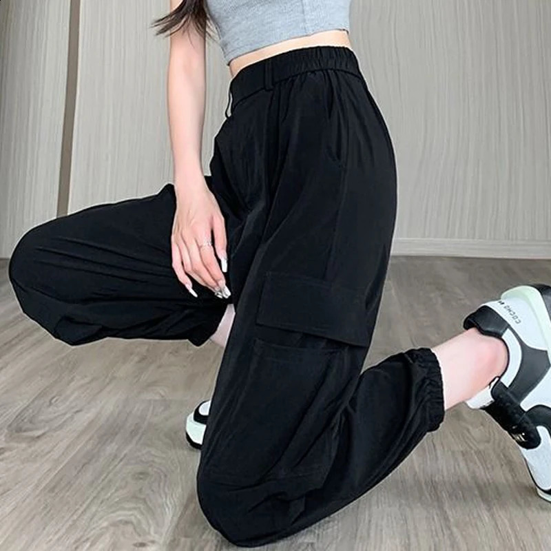 Women Clothes Summer Trendy Streetwear Harajuku Y2K Cargo Pants Casual Pockets Quick Drying Sweatpants High Waist Pantalones 240821