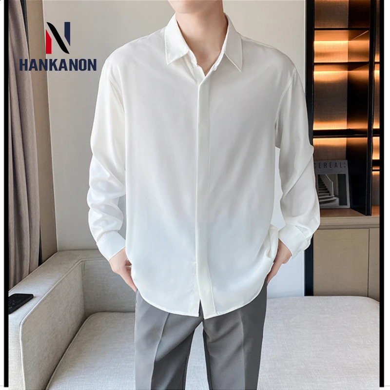 Youth Solid Color Business Casual Mens White Long-sleeved Shirt.Mens Business Casual Shirt Formal Dress Inner Wear. 240822