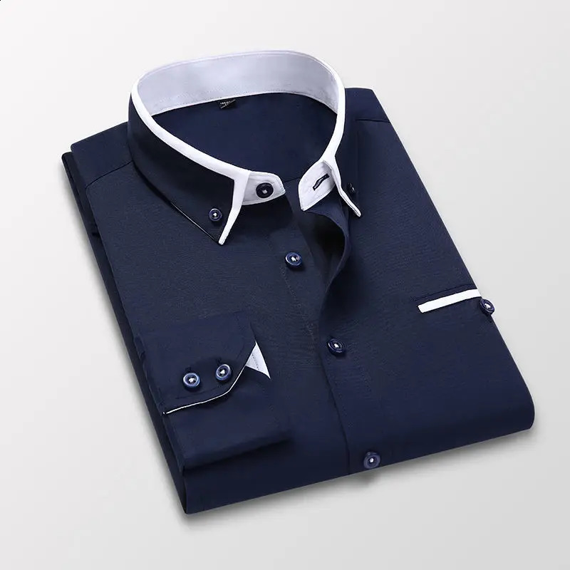Matching Shirt Collar Business Professional Non-Ironing Mens Long-Sleeved Wedding Shirt Man Slim Fit Thin Oversized Shirt M-5XL 240822