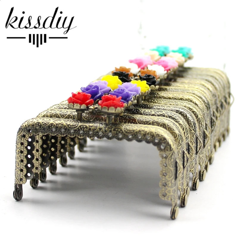 KISSDIY 10 pieces 8.5CM rose head pattern wallet frame antique bronze square bag kiss buckle lace metal DIY bag accessories 240821