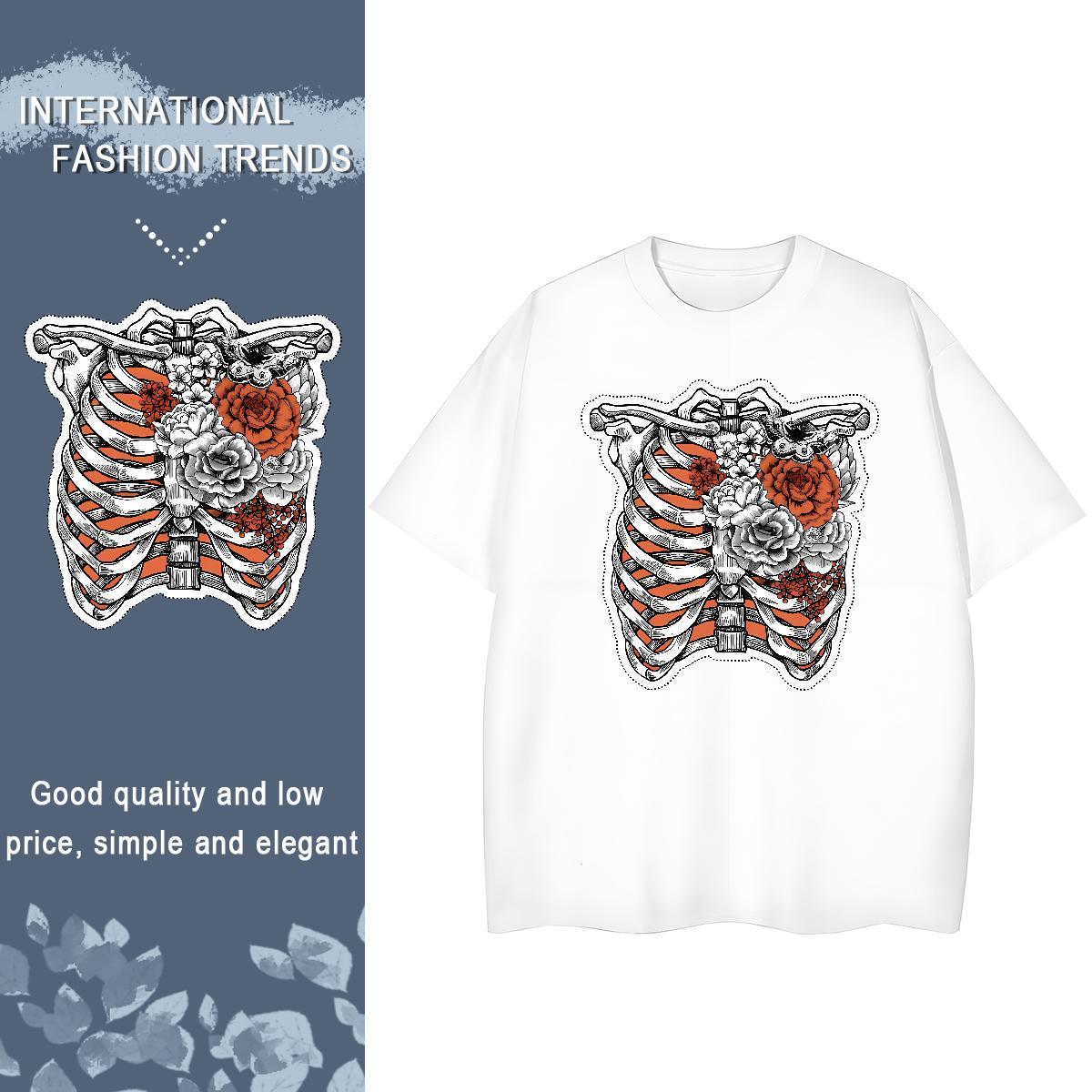 TOP Quality T-Shirts for Women 230g Pure Cotton Breathable Short Sleeve Street Casual skull Lady T shirt Popular Skull Clothes