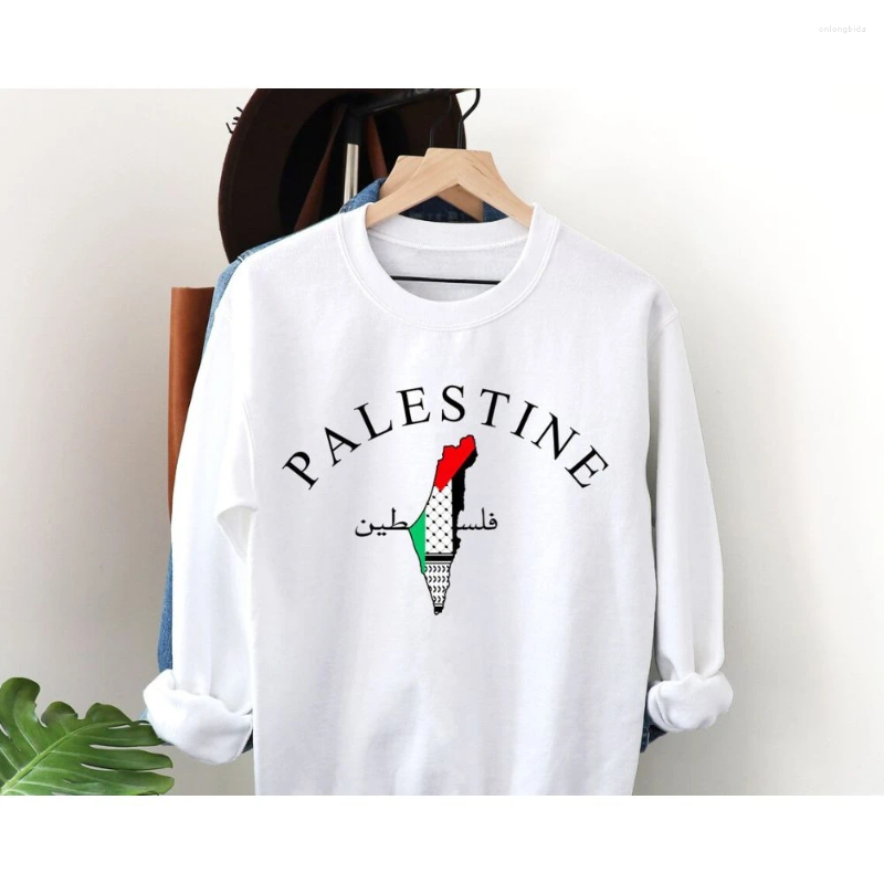 Womens Hoodies Palestine Map Sweatshirt Palestinian Arabic Name Printed Sweater Adult Pullover Crewneck