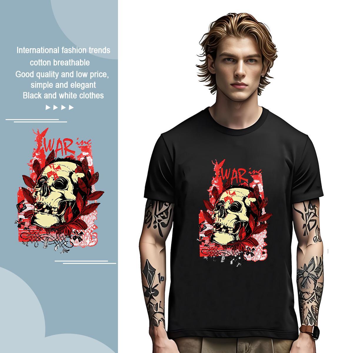Custom skull Tshirts 100% Cotton 230g Mens T Shirts DIY Anime Daily Wear Crew Neck TOP Quality Tee Shirt