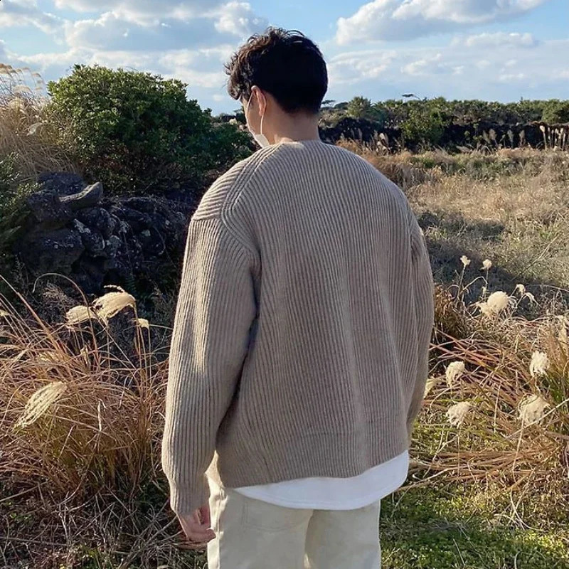 Man Clothes Jacket Knitted Sweaters For Men Zip-up Zipper Cardigan Round Collar Crewneck Coat No Hoodie Chic Elegant Casual A X 240821