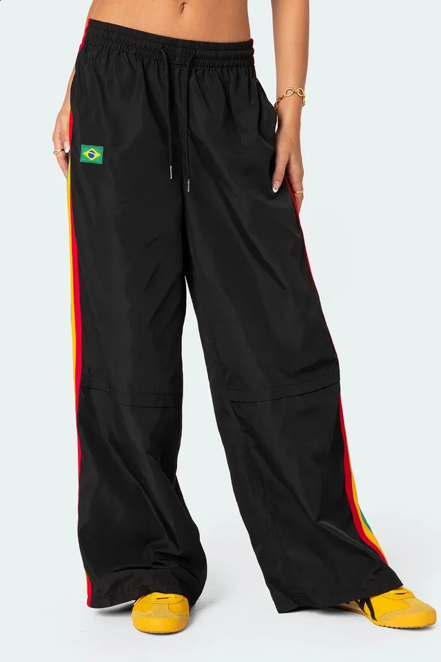 Y2K Vintage Cargo Casual Harajuku Pant Women Brazil Letter Streetwear Striped Oversize Baggy Jogging Sweatpants Wide Trousers 240821