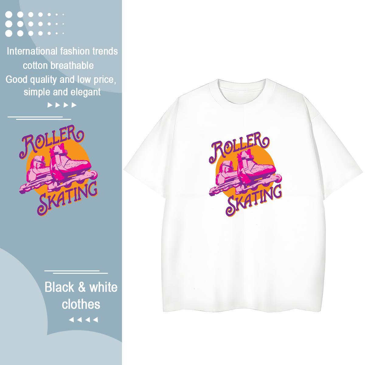 Unisex Woman Tshirt 230g 100% Cotton Roller skates Street Wear T-Shirts Comfortable White Plus Size Tee Shirt