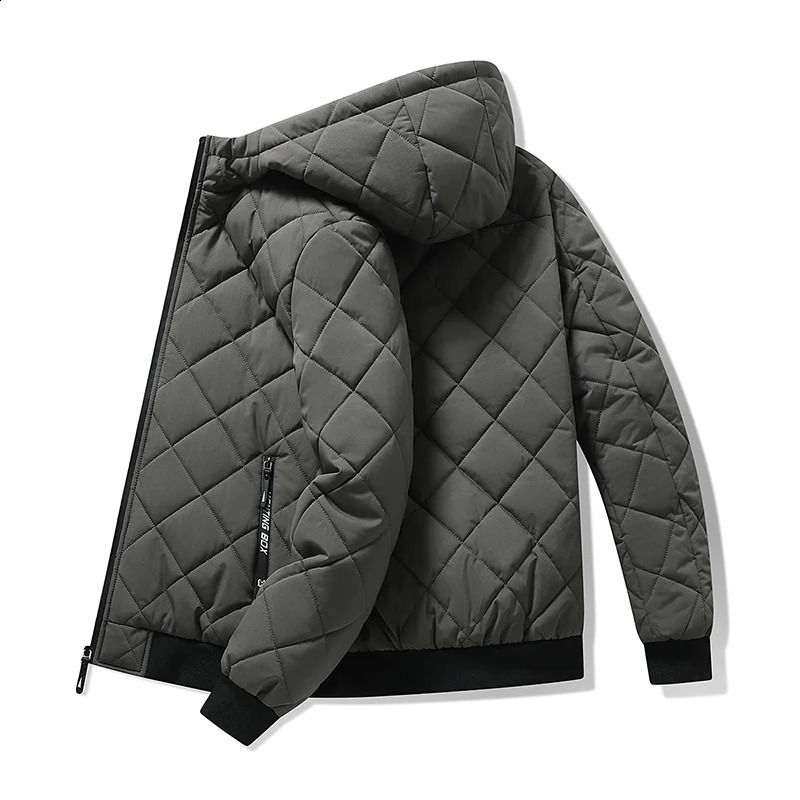 Mens jacket with hood autumn cotton padded mens fashion clothing diamond texture casual park size 5XL 240822
