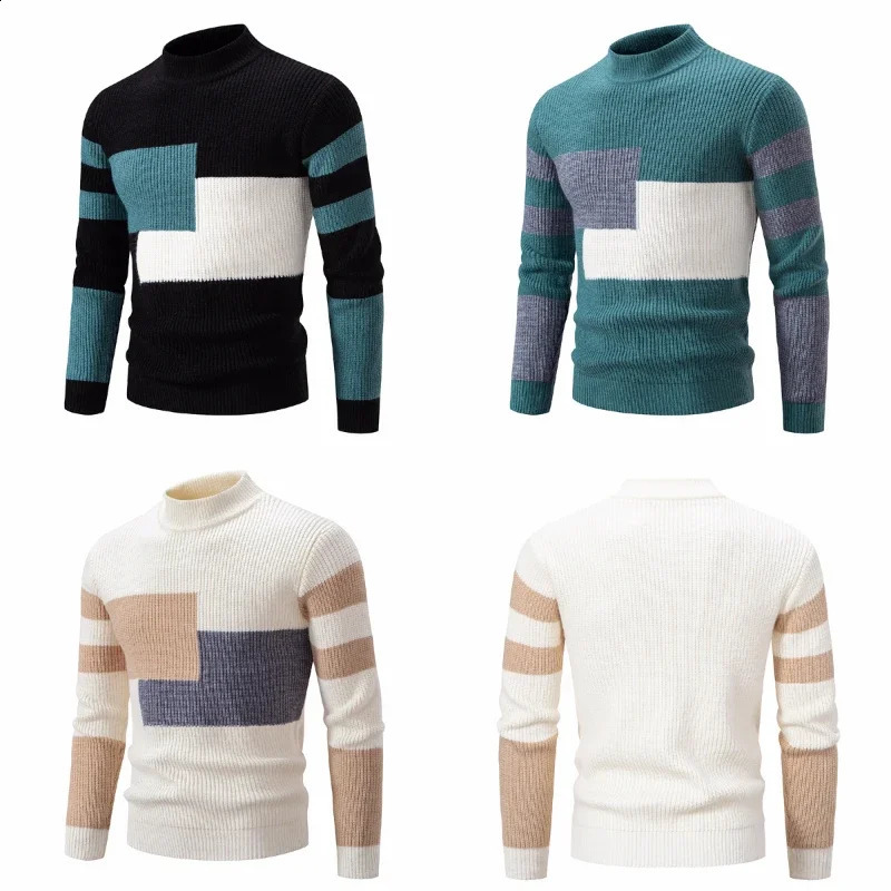 AutumnWinter Mens Warm Sweater Knitted with Sheep Wool 240821