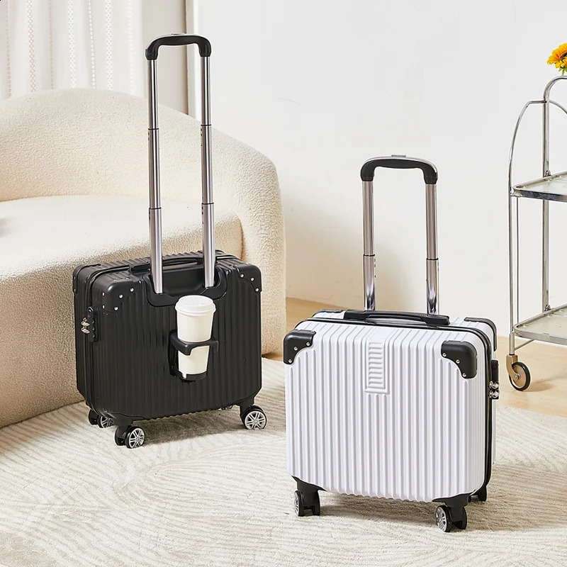 18-inch solid color minimalist trolley case business lightweight suitcase thickened suitcase with casters and cup holders 240821