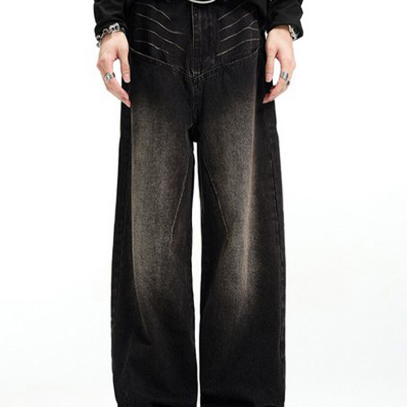 Designer Mens Jeans Black Flare Pants Men Clothing High Street Retro Baggy Harajuku Style Trend Streetwear Casual Trousers