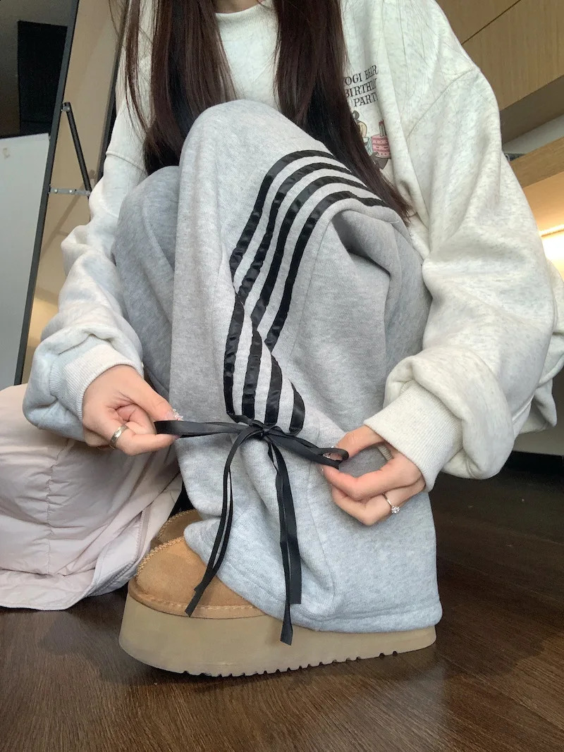 Bow Tie n Women Pant Y2k American Casual Straight Wide Leg Sweatpants Korea Harajuku Vintage Loose Trousers Spring Autumn 240821