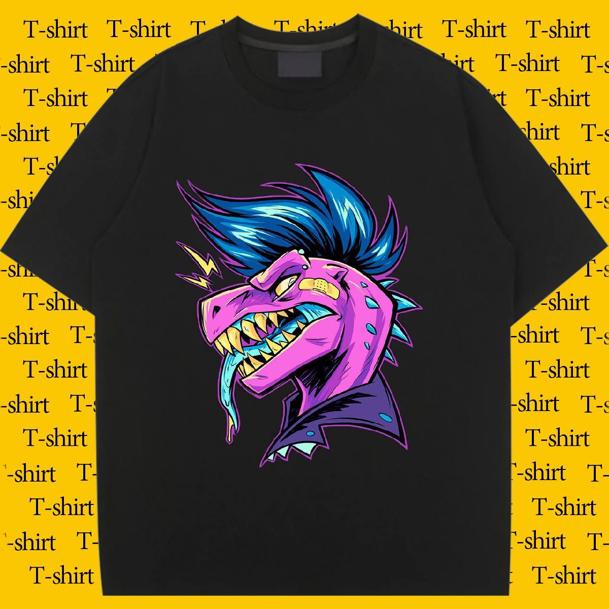 Factory Direct Womens T Shirts Comfortable 230g 100% Cotton Unisex Tshirts DIY Anime Printed dinosaur High Street Hip Hop Wholesale Top Shirts