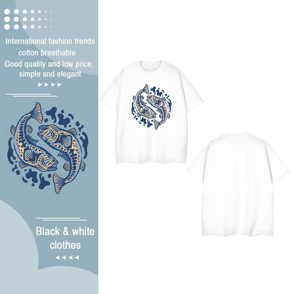 Fashion T-Shirts for Women Round Neck Short Sleeve 230g Cotton Tshirt for Man Woman Custom Cartoon fish High Street Hip Hop Nice Polos