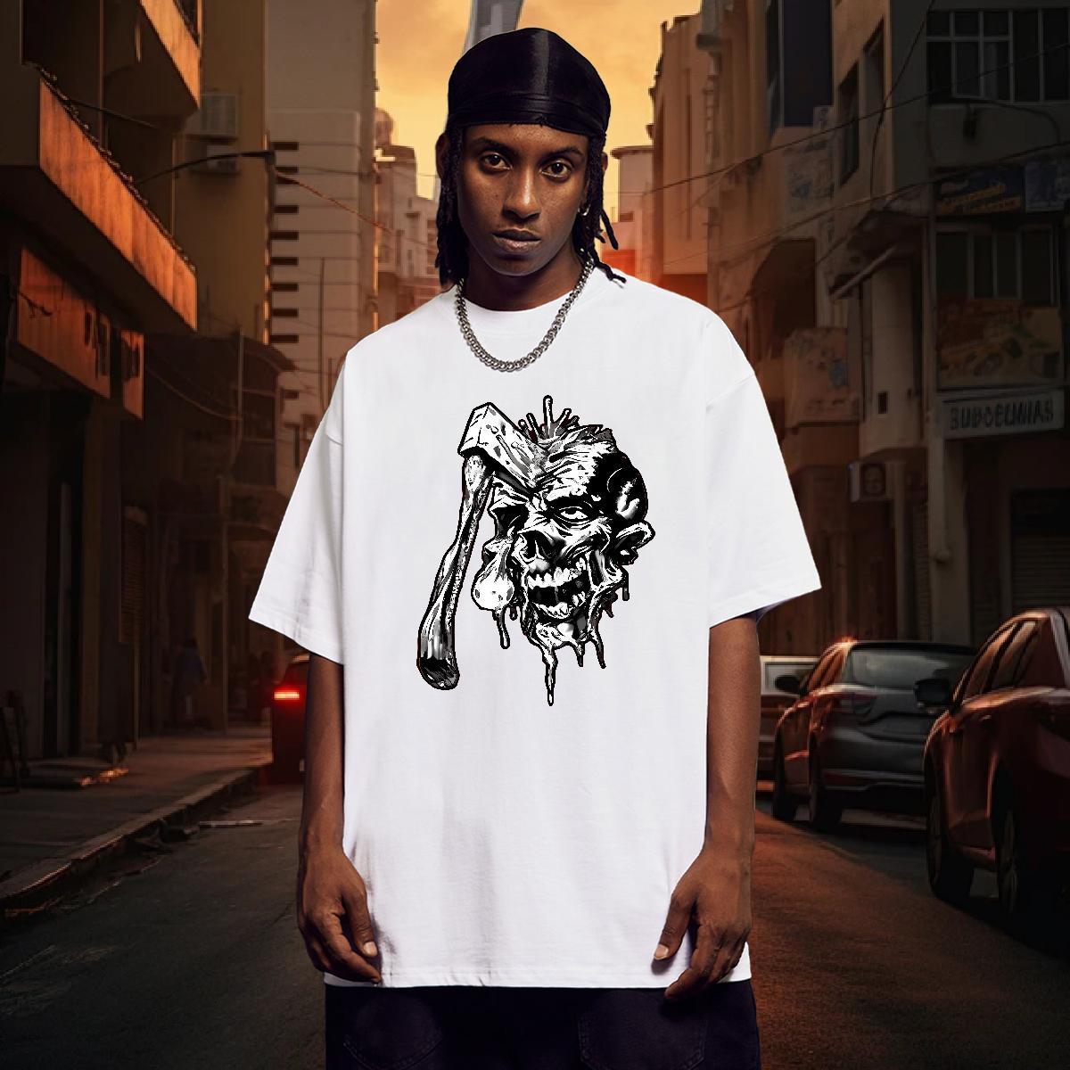 DIY Customized Tshirt for Man Woman 230g Cotton Street skull O Neck Short Sleeves T Shirts Men Cool Custom Big Size Clothings