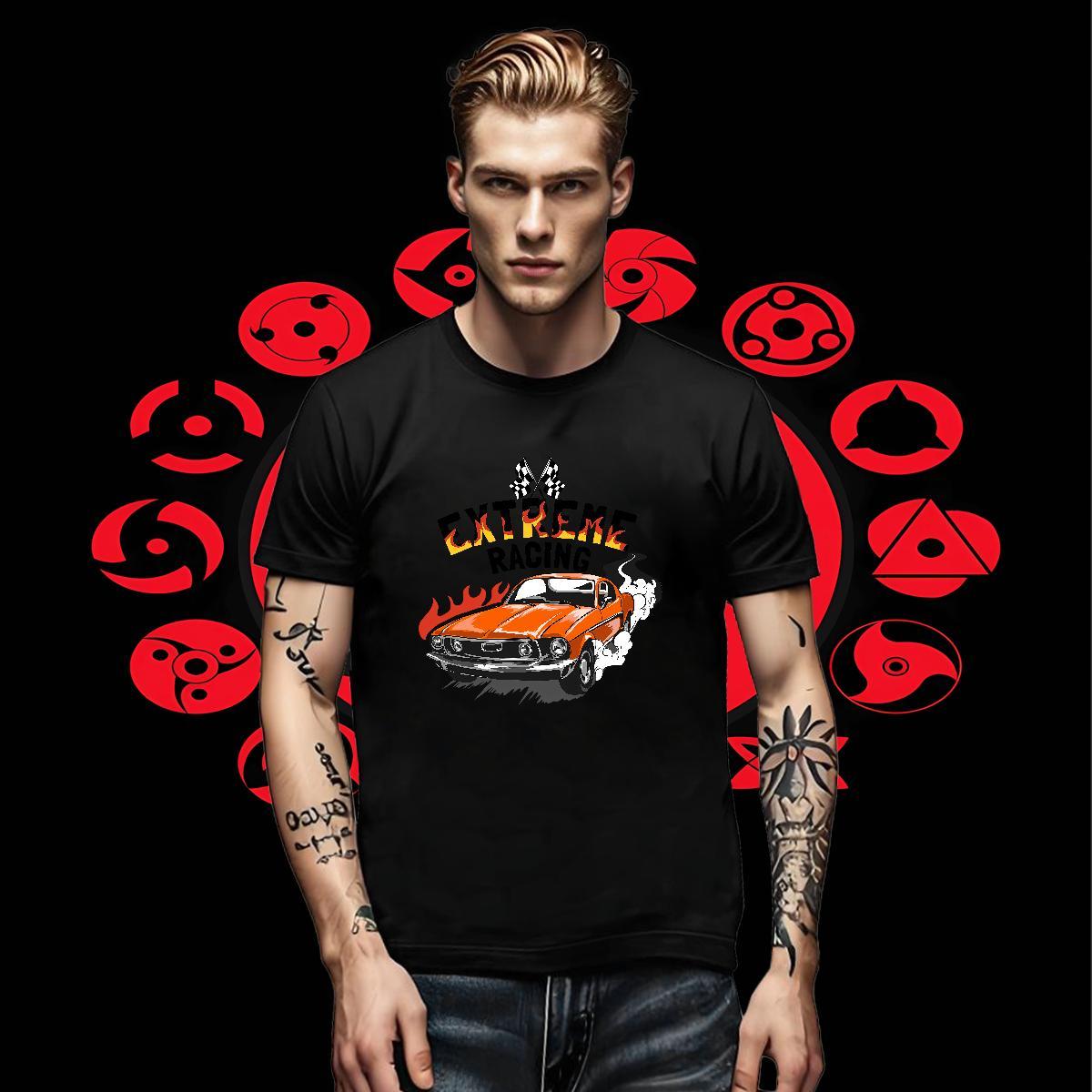 Loose Fit Men Tops Tees Casual Daily Wear 230g Cotton Black White Pure Cotton car T Shirt For Man Classic Casual Clothes