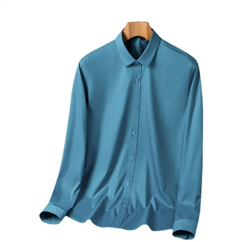 Shirt Men Hombre Bamboo Fiber Long-sleeved Elastic Comfortable Iron-free Casual Shirt Business Professional Dress White-inch 240822