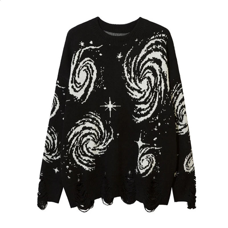Y2K European and American autumn winter sweater retro pleated spiral printed loose hole 240821