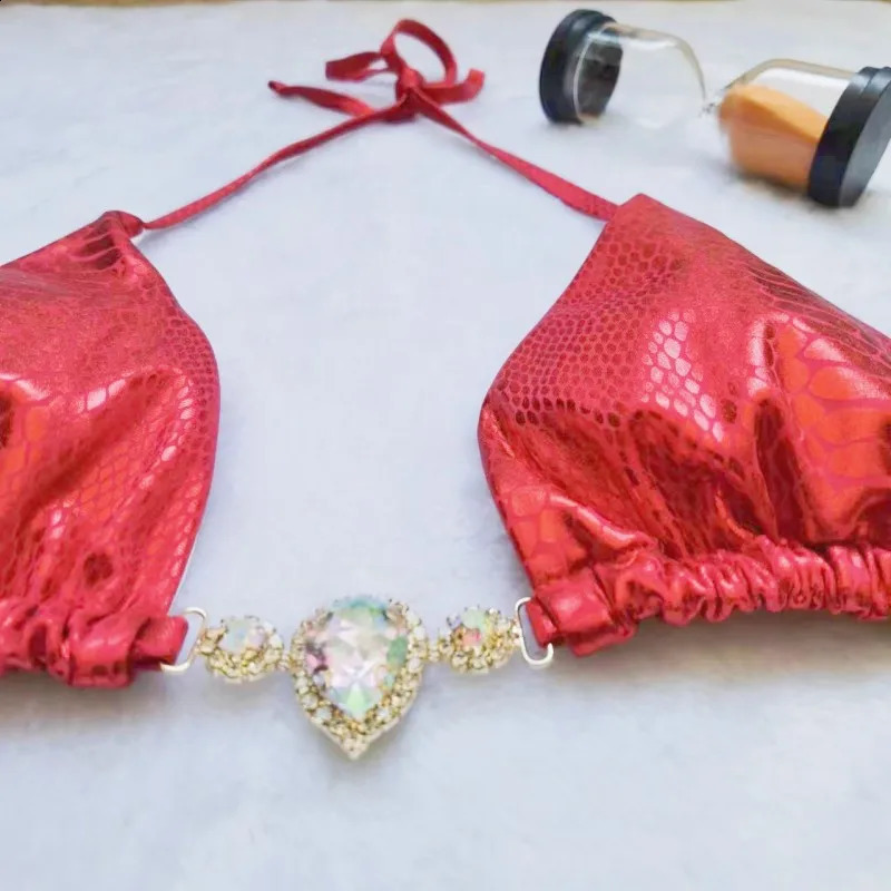 Red Sexy Bikinis Swimsuits With Rhinestones Women Swimwear Push Up Brazilian Bikini Beach Swim Wear Bathing Suits Pool Bather 240822