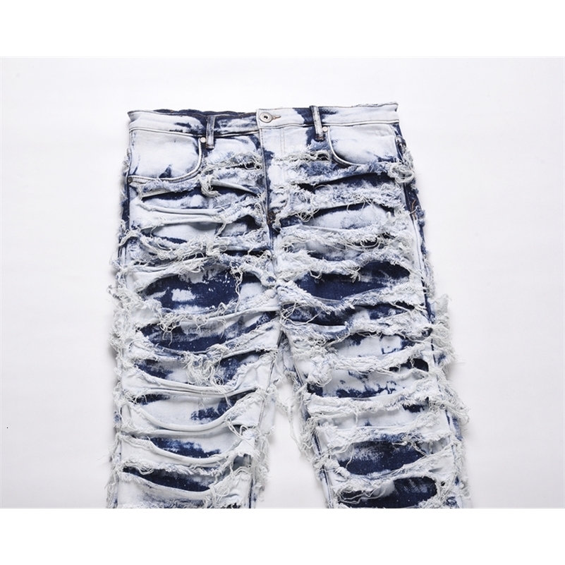 Harajuku Frayed Distressed Retro Tie Dye Jeans Pants Men and Women Straight Ripped Hole Washed Baggy Casual Denim Trousers 240821