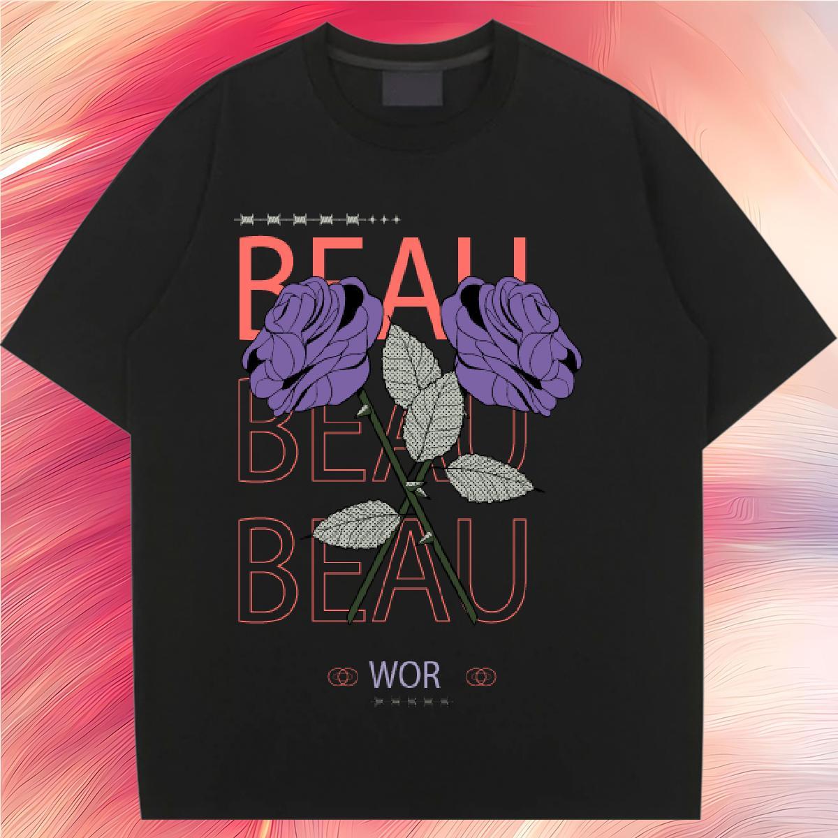 Loose fit Womens Tshirts 230g Cotton flower Daily Wear T Shirt For Woman Breathable Soft Anime Oversized Tops Tees