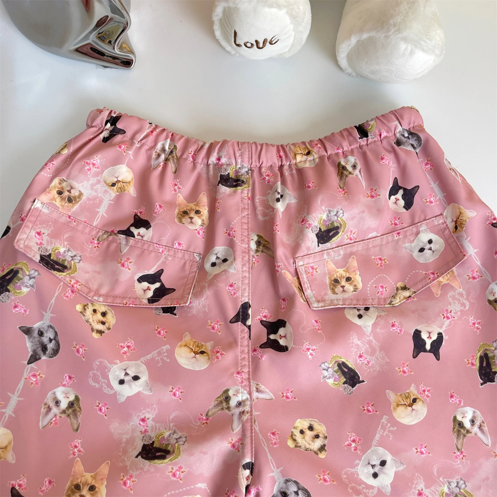 Womens Baggy Graphic Print Pink Parachute Pants Jogger Harajuku Streetwear Y2k 2000s High Waist Pants Vintage Trousers Clothes 240821