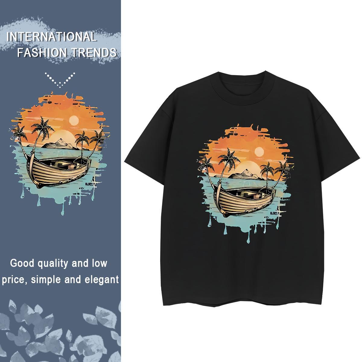 Designer T-Shirts Round Neck Short Sleeve 230g Cotton Womens Tshirts Cartoon Floral Printing boat Spring Summer Brand Wear