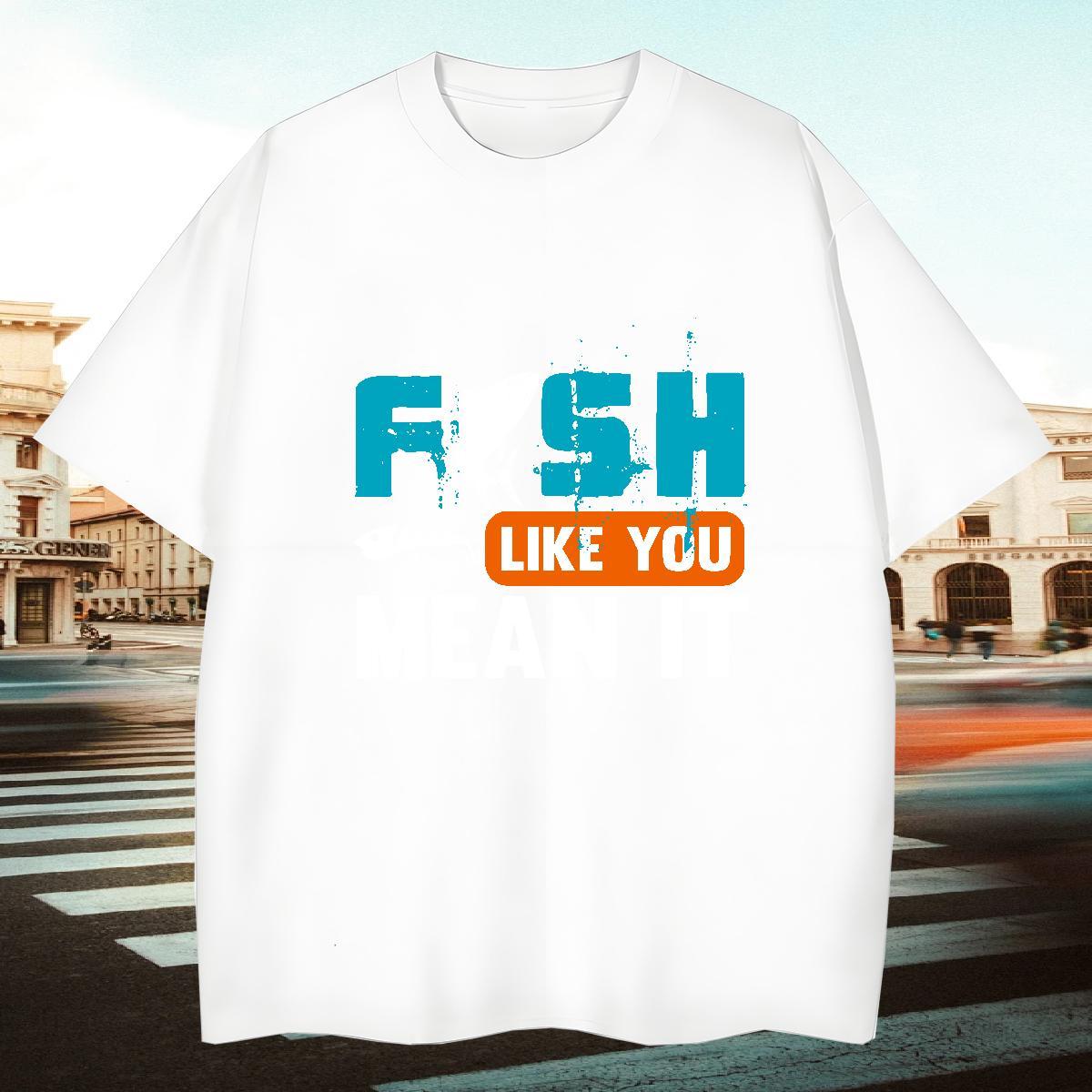 Cool Men Tees High Street Hip Hop 230g 100% Cotton DIY Printed Breathable Short Sleeve fish Mens T Shirts DIY Customized Tops Shirt