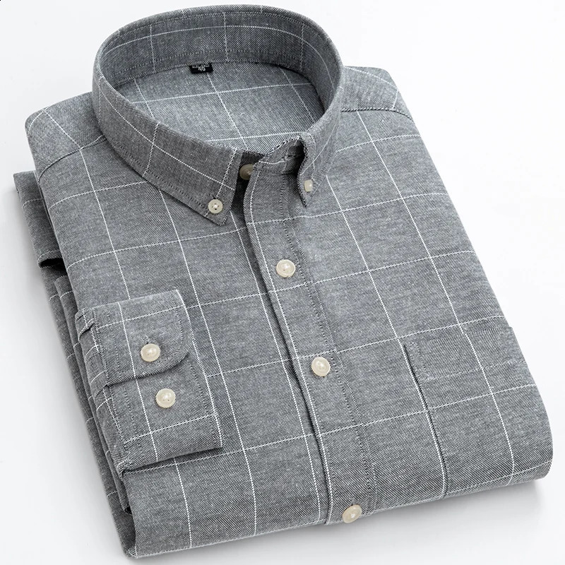 Business Mens Plaid Shirts Casual Classic Long Sleeve Oxford Stripe Dress Shirts Excellent Male Office Tops Clothes 240822