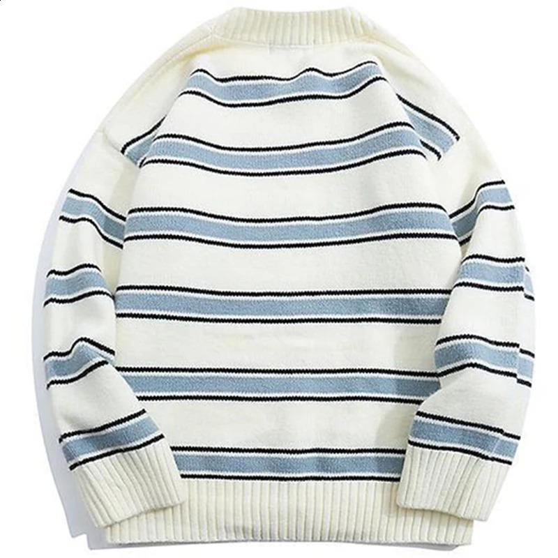 Y2k Striped Sweater Men 2023 Hiphop Streetwear Wool Knitwear Pullover Harajuku Winter Vintage Oversized Women Jumper 24