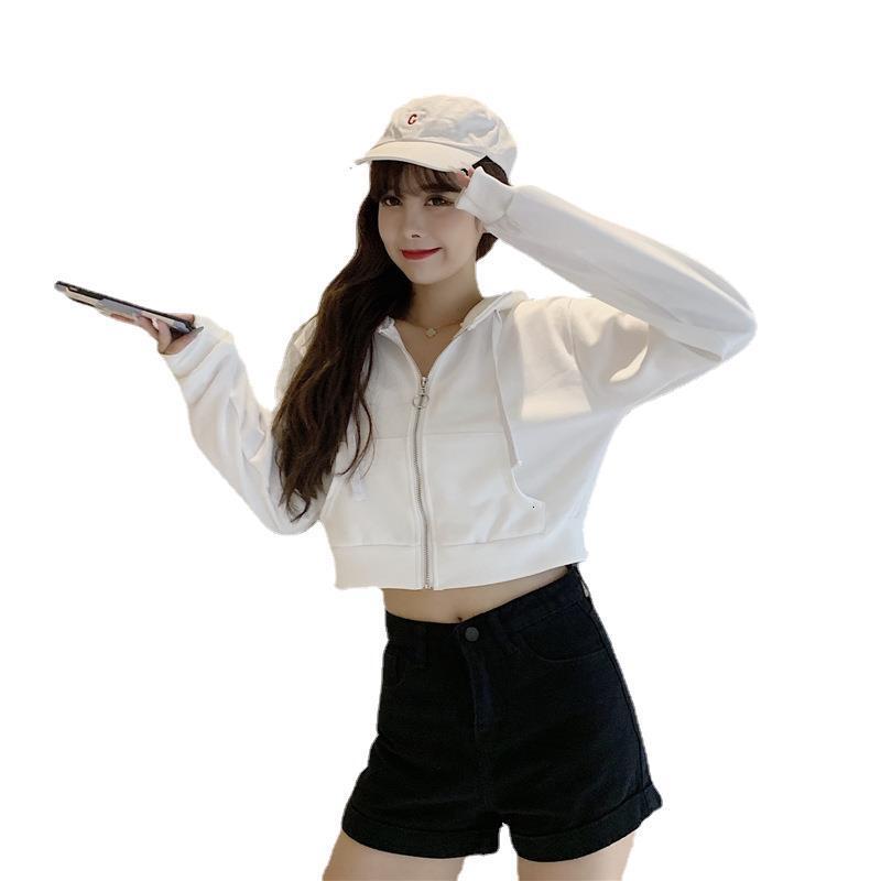 autumn new women's cardigan long sleeved sweatshirt jacket women hooded high waisted solid color short top ins trend dongdumaoyi