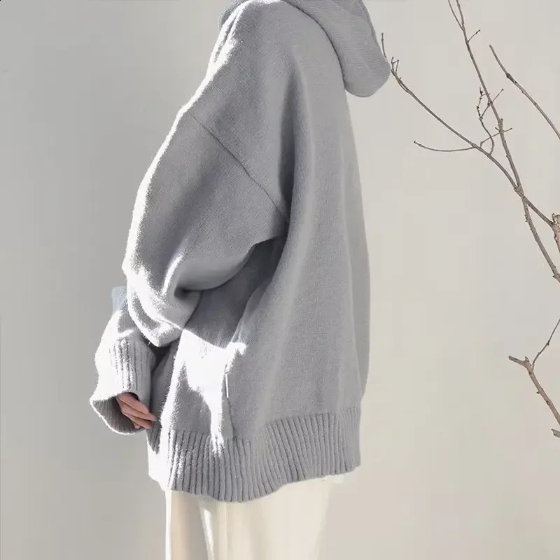 Vintage Casual Mens Hooded Sweater Half-zipped Up Loose-fit Idle Style Knitted Top American Style Thin For Autumn Winter 240821