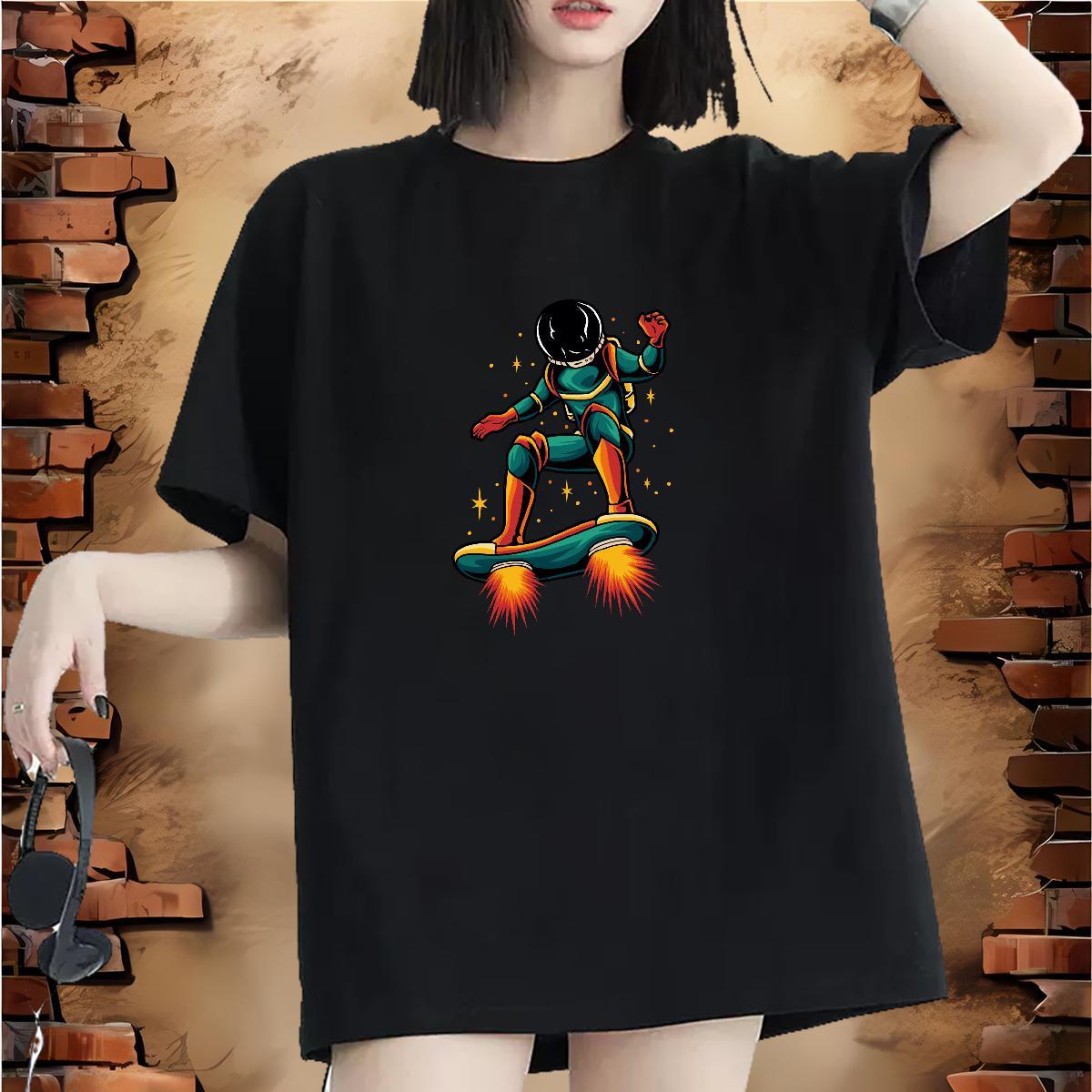 Designer Couples T Shirts 230g Pure Cotton cosmonaut Sports Casual T-Shirts for Women Short Sleeve O-Neck Anime Oversized Top Tees