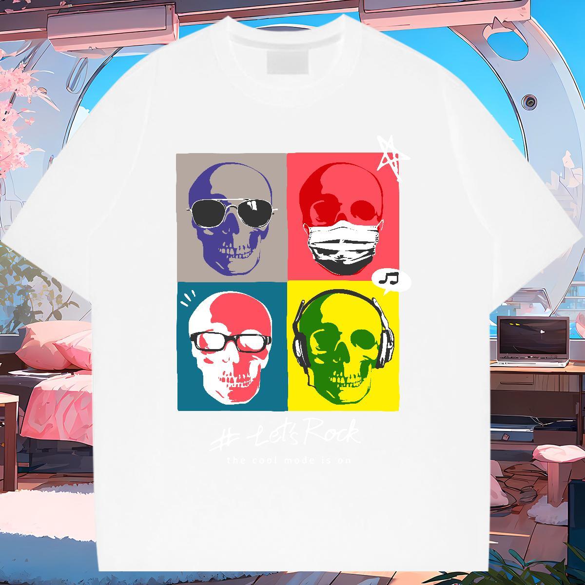 Cool T Shirts Men 230g Cotton skull Casual Floral Print Breathable Soft Couples T Shirts Fashion Designer Tees Shirts