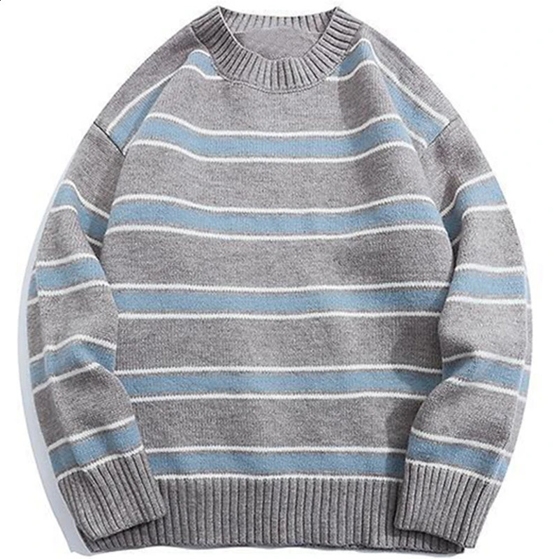 Y2k Striped Sweater Men 2023 Hiphop Streetwear Wool Knitwear Pullover Harajuku Winter Vintage Oversized Women Jumper 24