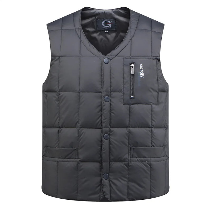 White duck down jacket mens winter warm sleeveless Vneck button lightweight vest fashionable casual 240822
