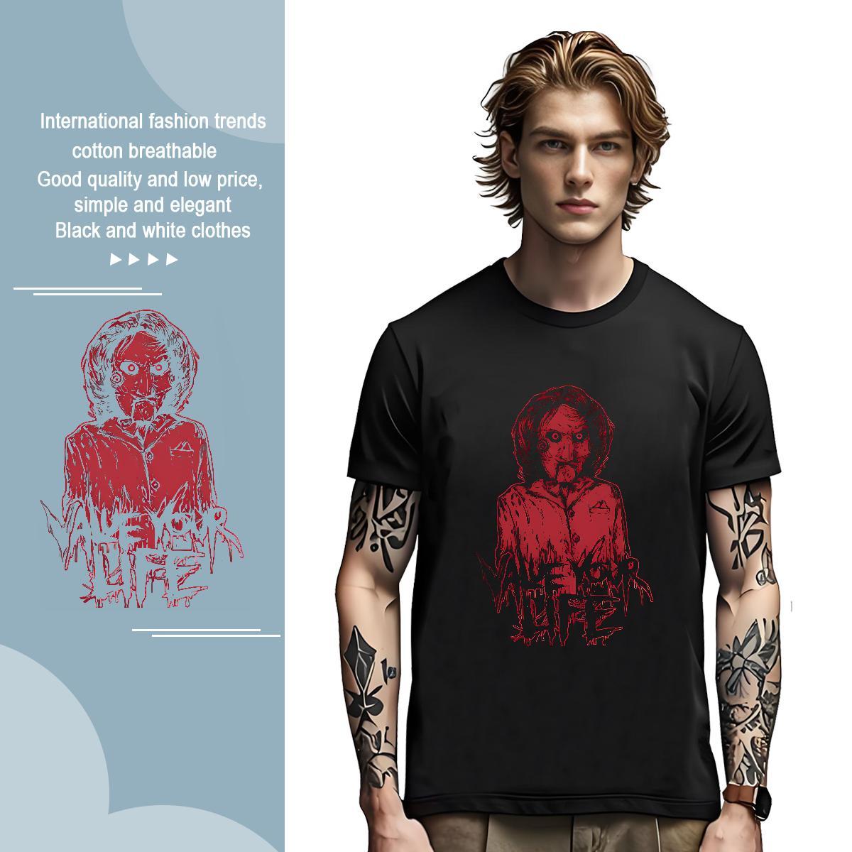 2024 Summer skull Men Tops Tees 230g 100% Cotton T Shirt For Man DIY Printed High Street Hip Hop Round Neck Short Sleeve Classic Tees Shirts