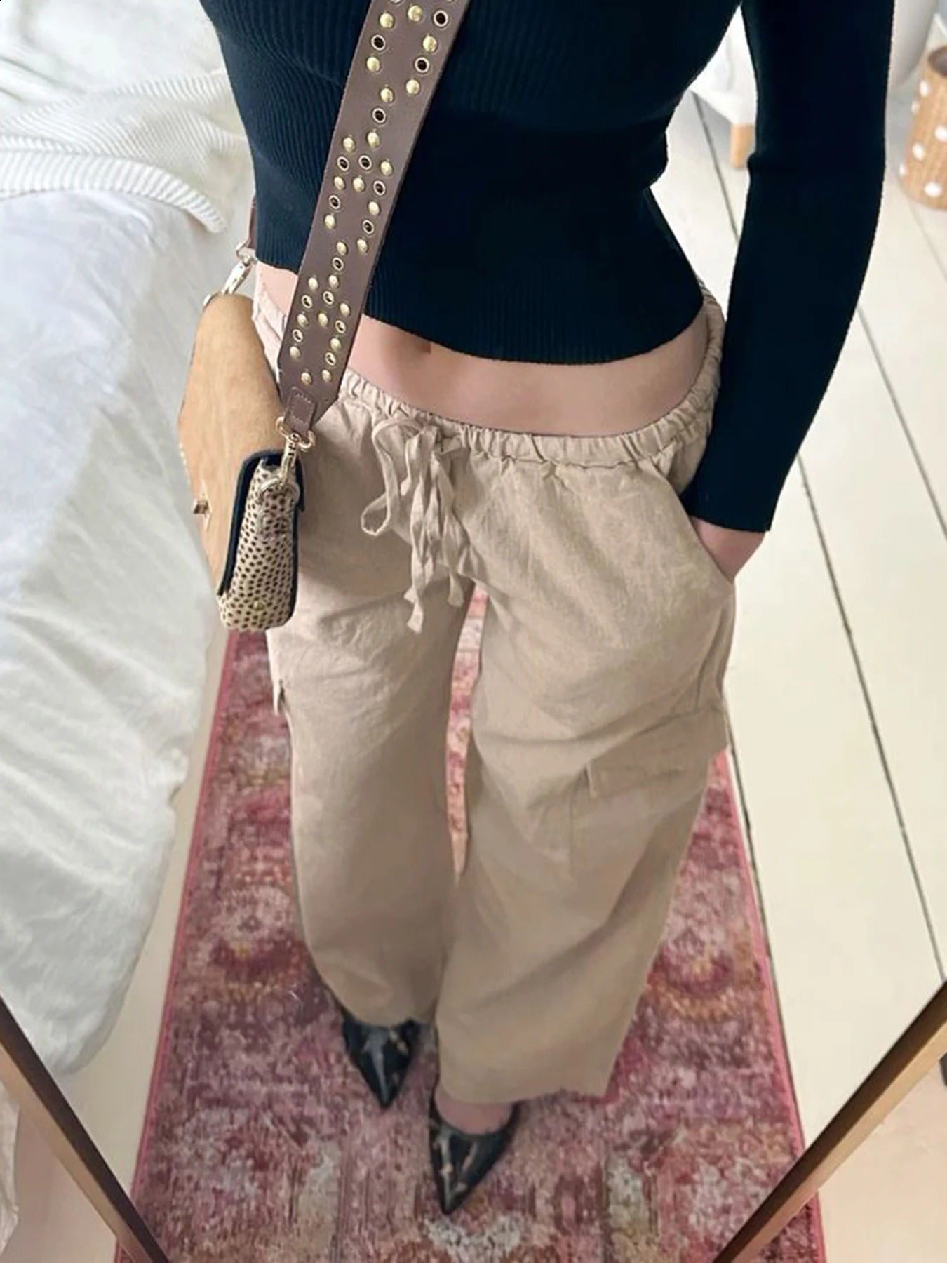 Cuteandpsycho Streetwear Joggers Chic Cargo Pants Drawstring Solid Fashion Wide Leg Trousers Casual Basic Y2K Womens Bottoms 240821