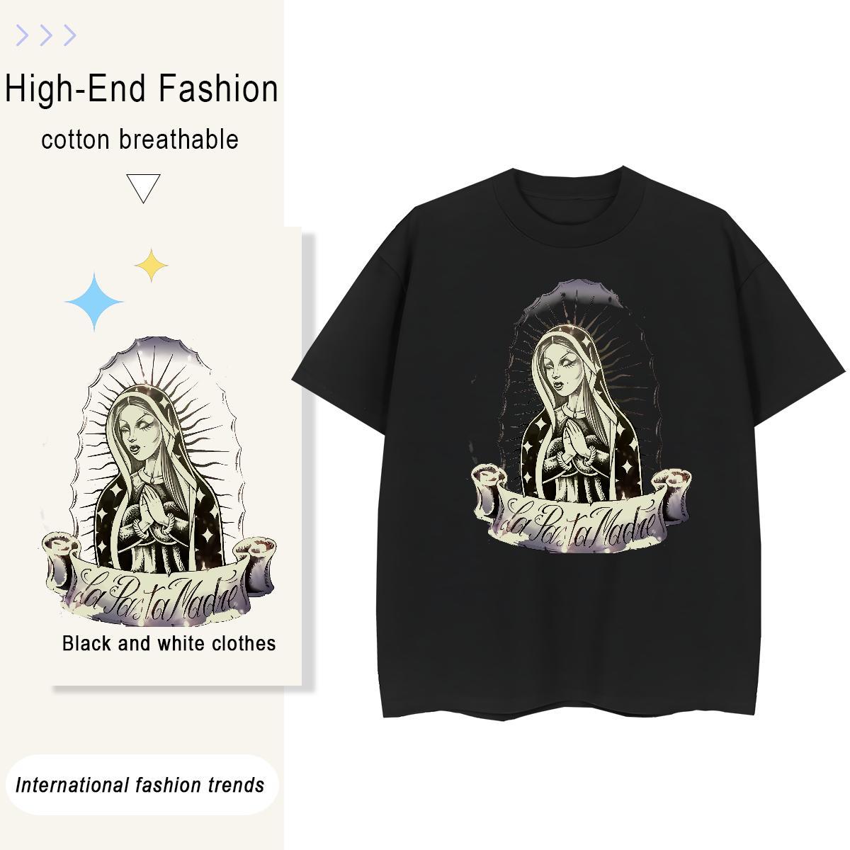 5A Womens Tshirts 230g Cotton nun Hip Hop T Shirt For Woman Comfortable Black White Clothes Shirt