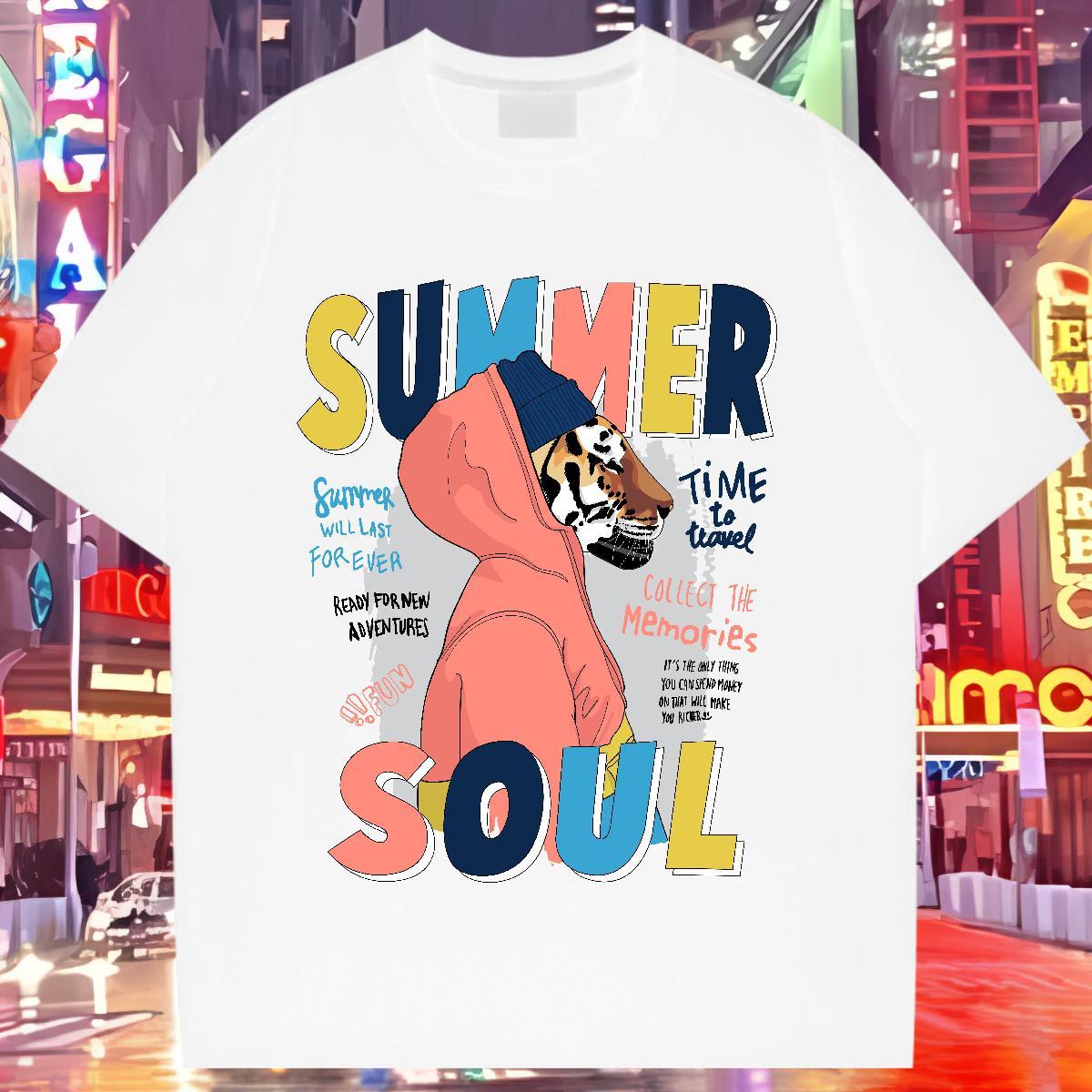 2024 DIY T Shirts Women Round Neck Short Sleeve 100% Cotton 230g Tshirt for Man Woman Custom Cartoon tiger Casual 5A Clothes Shirt