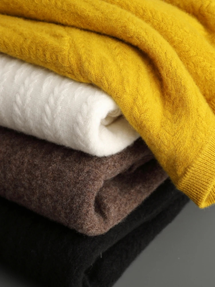 ADDONEE Autumn Winter Men Cashmere Sweater Cable Knit O-neck Thick Pullover 100% Merino Wool Knitwear Soft Warm Clothing Tops 240821