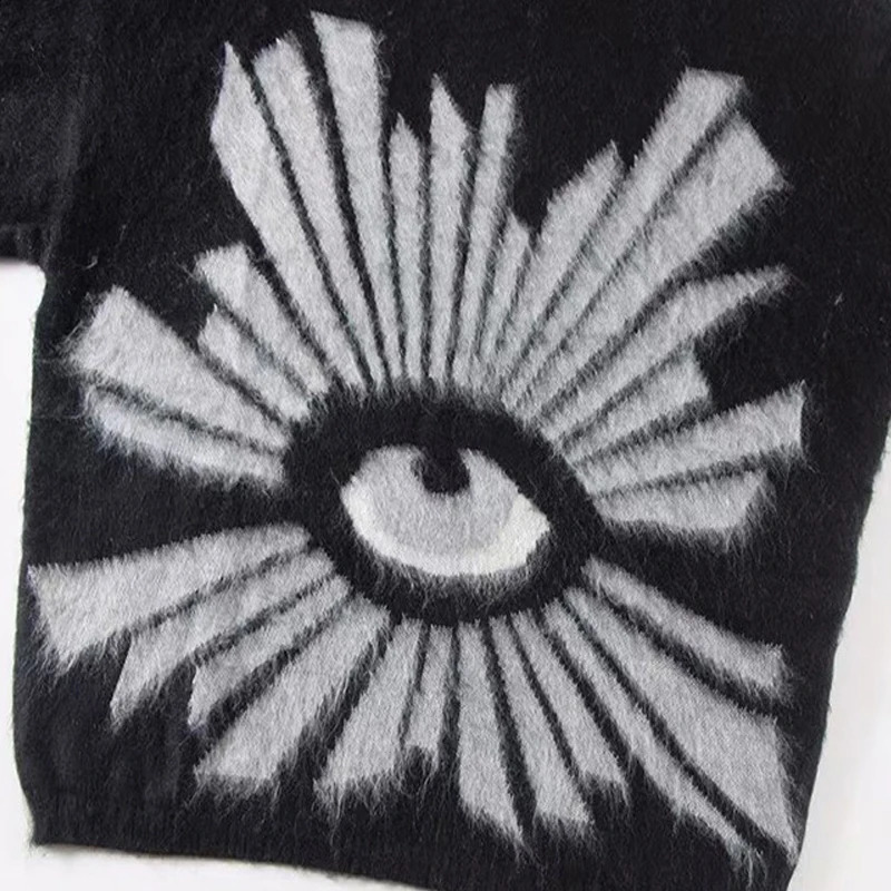 Autumn Winter Top Quality House of Errors Crewneck Knitted Sweater Mens 1 Label Couple Eye Jacquard Black Pullover 240821
